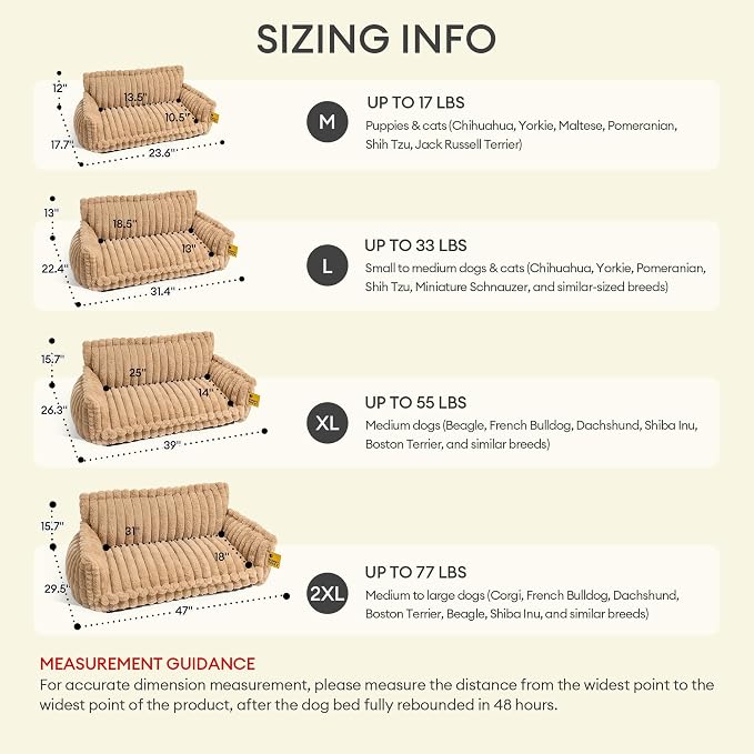 FUNNY FUZZY Dog Couch Bed, Fluffy Dog Bed Large Sized Dog with Pillow | Orthopedic Supportive Meidum Large Pet Sofa, Removable Washable Cover, Non-Slip, Snoozy Dream, 39"×26.3"×15.7", Up to 55 Lbs