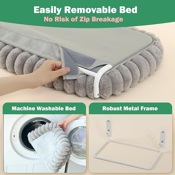 Zakkart SnugCloud Foldable Cat Window Perch - Cordless, Ultra Soft Machine Washable Bed with 4-Sided Bolster, Metal Frame - Window Hammock for Large Cats and Kittens (Gray, Medium)
