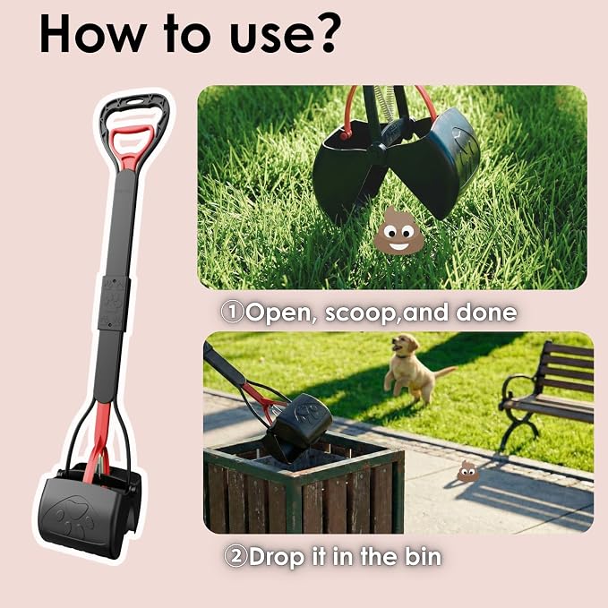 33" Pooper Scooper 2 Pack, XL Tall Handle No Touch Dog Pooper Scooper for Large Small Dogs, Durable Spring & Lightweight, Large Pooper Scooper for Dogs Heavy Duty, Portable Dog Poop Pick Up Tool