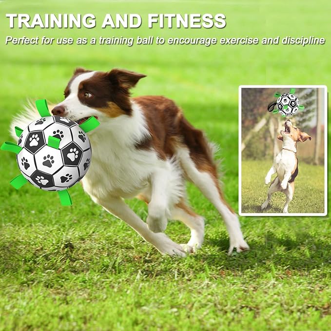 Amasiver Dog Soccer Ball Toys, 8'' World Cup Dog Soccer Ball with Straps, Dogs Birthday Gifts, Water Toy, Herding Ball, Durable Balls for Large Medium Pet, Outdoor Dog Toy (8 Inch-Large)