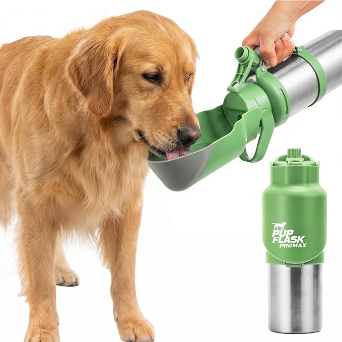 PupFlask Pro Dog Water Bottle | 30 or 50 OZ Double Wall Insulated Stainless Steel | Built-In Flip Cup Bowl | Leak Proof Cap | 24+ Hour Cold Water | Small & Large Dogs | Portable Pet Hydration Bottle