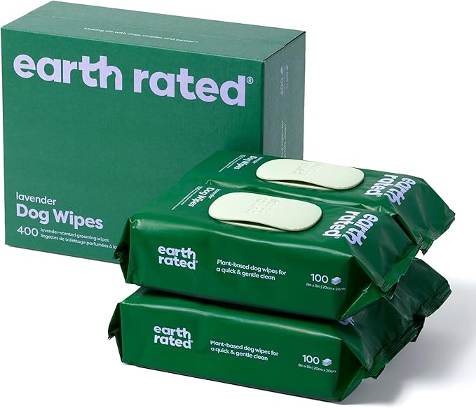 Earth Rated Dog Poop Bag Refill Rolls and Grooming Wipes Bundle, Includes Includes 1 Poop Bag Dispenser, 900 Leak Proof and Extra Thick Waste Bags and 400 Grooming Wipes, Lavender Scented