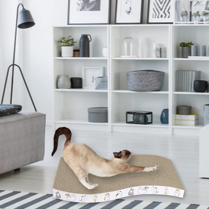 PatiencET Cat Scratcher Cardboard 4 Pack Cat Scratch Pad | Reversible, Curve Design, Durable, Indoor Cats, Lounger Sofa, Multi-Room Use