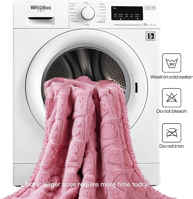 Luciphia Waterproof Dog Blanket for Medium Large Dogs Washable Bed Couch Protector Soft Fluffy 3D Heart Jacquard Pet Blanket with Sherpa Fleece Cozy Calming Throw Blankets, Pink 65x57 inch