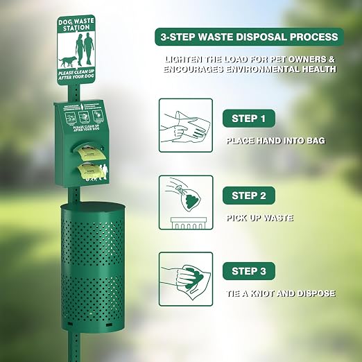 POCHAR Aluminum Dog Waste Station for Pet Parks with Poop Bags & Liner Bags | Rustproof Pet Poop Station Outdoor, Dog Park Equipment with Sign & Lid - Pet Poop Disposal System for Backyard
