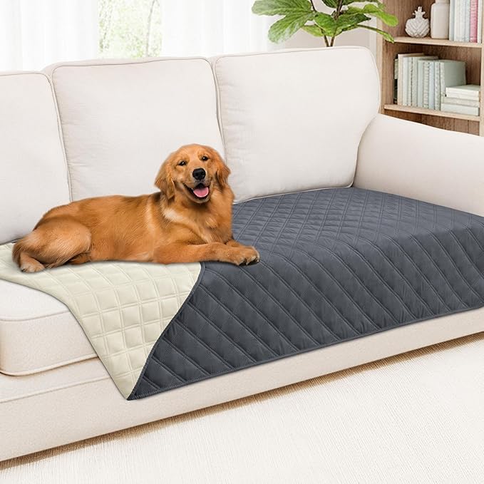 Smiry Waterproof Dog Bed Cover Pet Blanket, Soft Washable Dog Blanket for Furniture Bed Couch Sofa Reversible, Checkered (40"x90", Dark Grey/Beige)