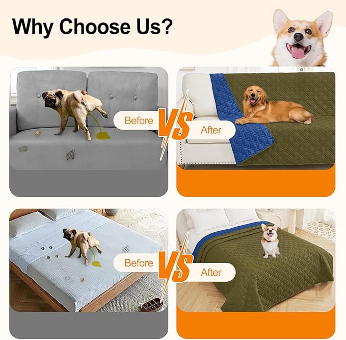 Smiry Reversible Waterproof Couch Covers for Sofa, Washable Dogs Pet Couch Covers for 3 Cushion Sofa Pet Friendly, Water Resistant Furniture Protector Slipcover, Geometric (82"x120", Green/Navy)