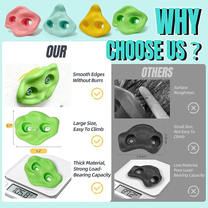 30 PCS Rock Climbing Holds for Kids, Climbing Rock Wall Grips, Adult Rock Wall Climbing Kit Large Climbing Holds for Play Set with Hardware for Indoor and Outdoor Climbing Wall Holds（Pastel Color）
