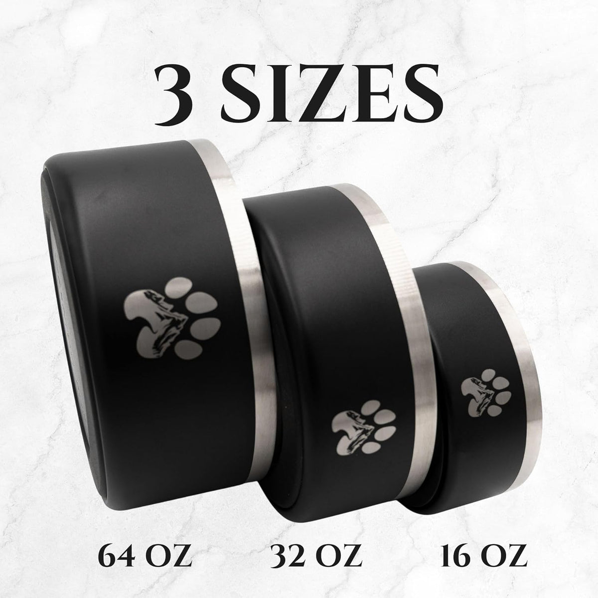 Stainless Steel Dog Bowl for Small-Large Dogs | Double Wall Insulated, Non-Slip Base Heavy Duty Water and Food Bowls for Dogs & Cats | Pet Safe BPA Free & Dishwasher Safe | 32 Oz - Black