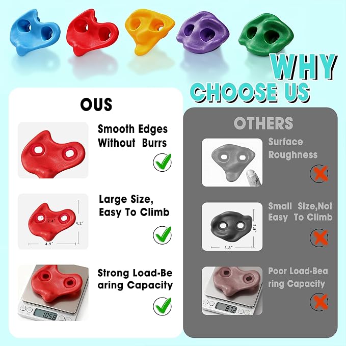 25 PCS Large Rock Climbing Holds for Kids,Adult Rock Wall Holds Large Climbing Rock Wall Grips for Indoor and Outdoor Playground Play Set with Hardware