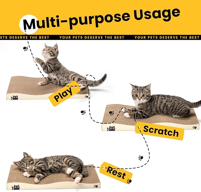 Cat Scratcher, Durable Scratch Pad, Corrugated Cardboard Scratching Board for Indoor Cats, Heavy Duty, Double-Sided Usability, Recyclable, with Catnip，4 Pack