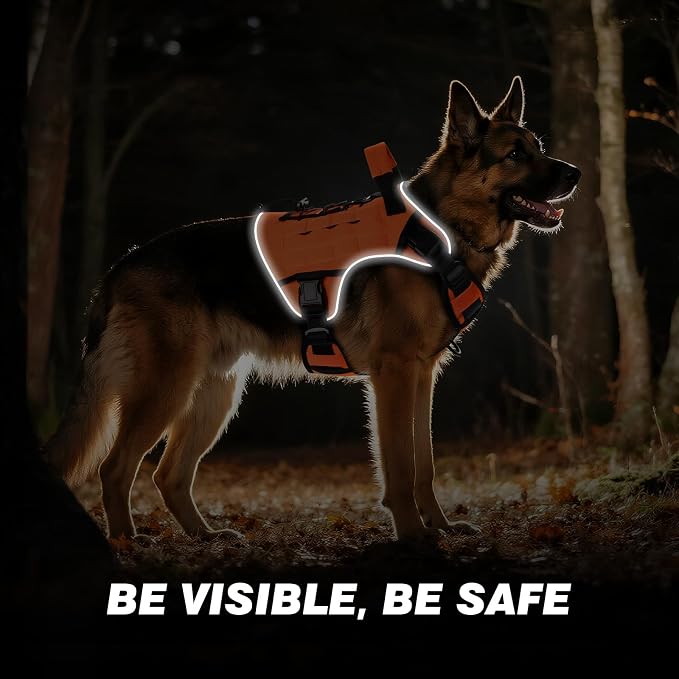 WINGOIN Orange Tactical Dog Harness for Large Dogs,No Pull Dog Harnesses | Heavy Duty with Handle,Adjustable Reflective,Military K9 Style,xl Size Pet Vest,for Husky Doberman,for Walking Hiking