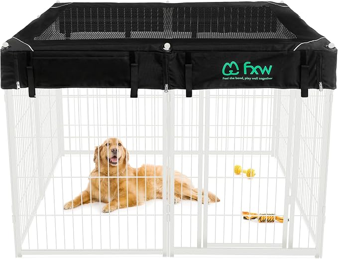 FXW Homeplus Indoor Dog Playpen with Mesh Top Cover, 40" H, 8 Panels | Calm Indoor Play Area, Cover Helps Deter Jump-Outs, for Medium & Large Dogs, Patented