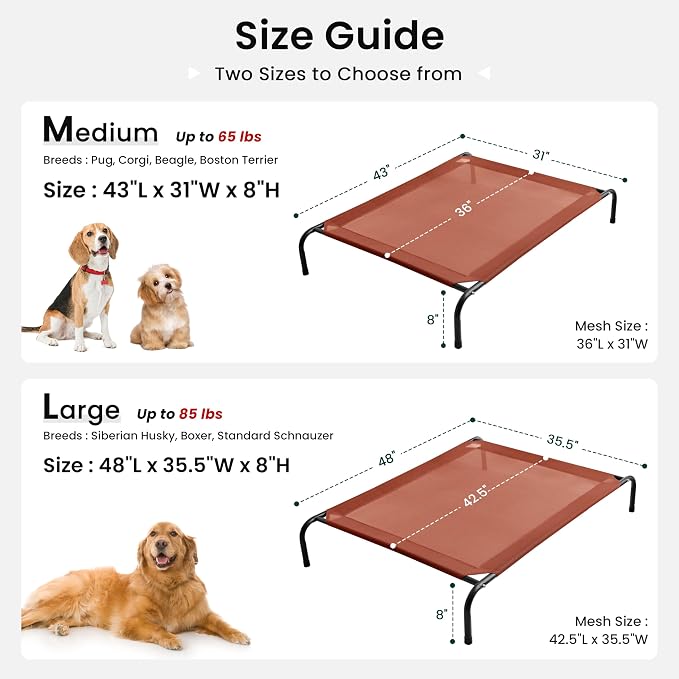 Love's cabin Elevated Cooling Dog Bed for Medium Dogs, Portable Indoor & Outdoor Raised Pet Dog Cat Cot, Durable Summer Frame with Breathable Mesh, Terracotta, 43" x 31.5" x 8"