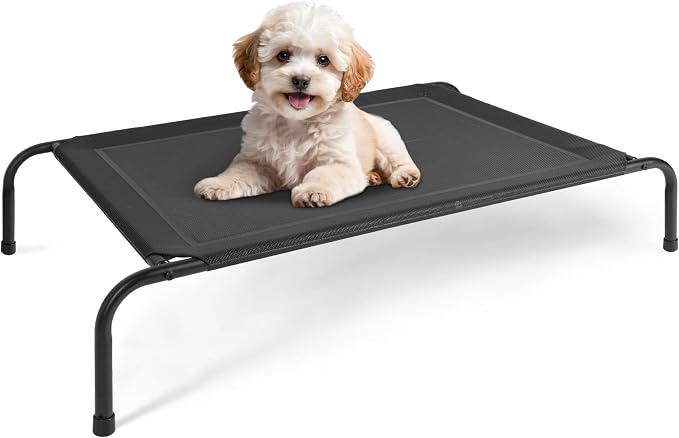 Simple Deluxe Cooling Elevated Dog Bed, Raised Portable Dog Cots Beds No-Slip Feet Durable Portable Indoor & Outdoor Pet Hammock Bed, 42x25.5x8 Inch, Black