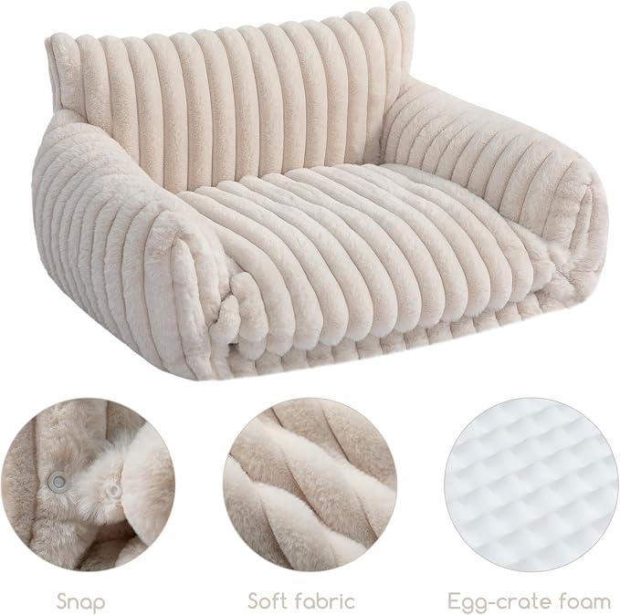 Hollypet Cat Bed Small Dog Orthopedic Couch Beds for Pets up to 20 lbs | Fluffy Multifunctional Double-Layer Warming Kitten Pet Couch Orthopedic Beds with Machine Washable Cover and Non-Slip Bottom