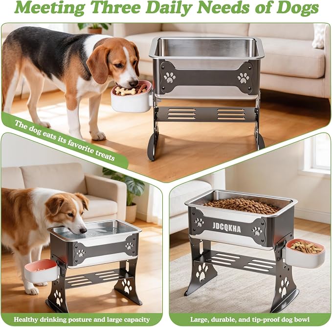 3 Gallon Elevated Dog Bowl Large Breed Raised Dog Water Bowl Stand,3 Height Adjustable Stainless Steel Pet Feeder Station with Anti-Slip Mat,Black Pet Bowl for Relief Joint Pressure,Easy Clean