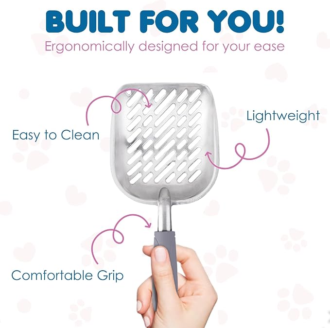 SunGrow Cat Litter Scoop, Life Transforming Cat Scooper, Reduces Hand Fatigue, Saves Clear Litter, Use with Small Litter Type, Makes Scooping Faster and Easier, Gray, 1 pc