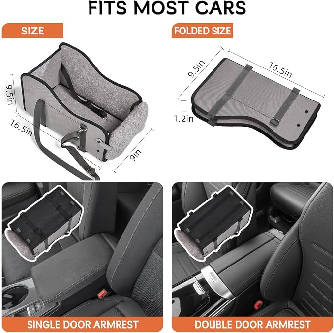 TKYZ Center Console Dog Car Seat for Small Dogs,for Car/SUV/Small Truck | Soft Pillow,Double fixation,Scratch-Resistant Fabric,Pet Booster with Safety Belt,Puppy Car Seat for Small Dogs 0-11 lbs