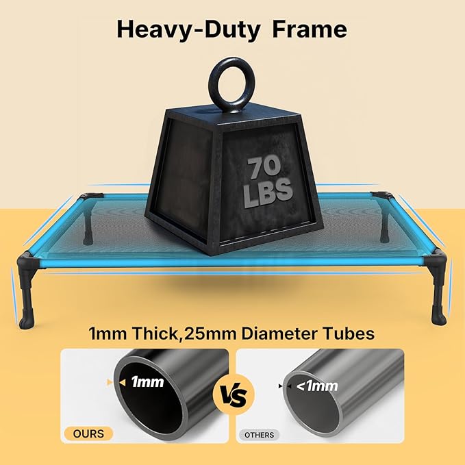 Veehoo Outdoor Elevated Dog Bed for Medium Dogs, Cooling Raised Dog Cots | Off-ground training platform, portable camping hammock, breathable mesh, easy to clean, no-tool setup, 32"x25", Black Silver