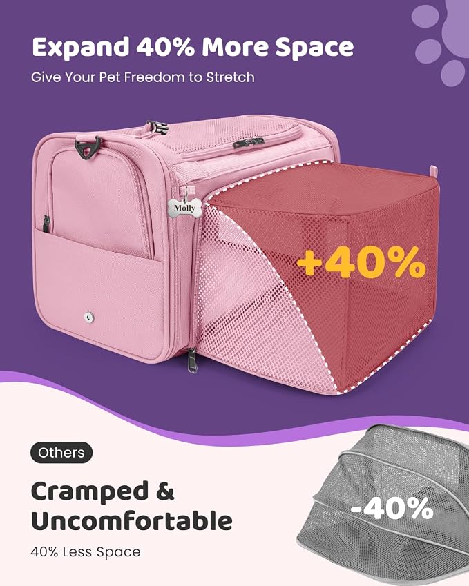 MIDOG Cat Carrier Soft for Small-Medium Cats Up to 15lbs, Airline Approved | Expandable Square Design,Comfort & Breathable Window,Equipped with anti-slip lock zippers and an internal safety leash