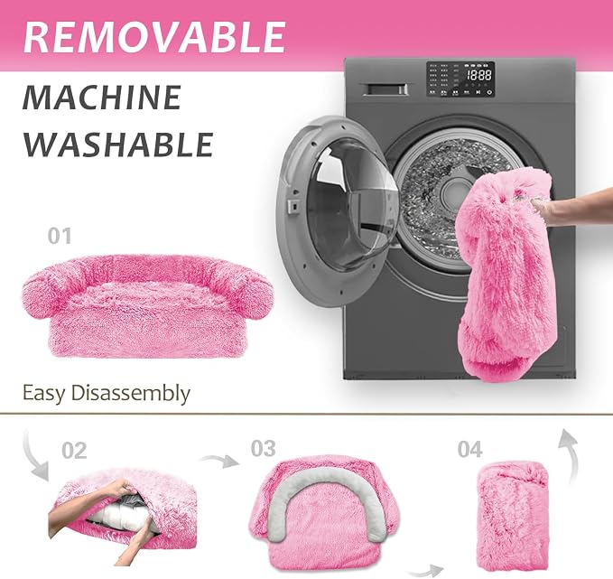 Luxurious Calming Dogs/Cats Bed Mats, Dog Pad Washable Removable Couch Cover, Plush Long Fur Mat for Pets, Waterproof Lining, Perfect for Small, Medium and Large Dogs and Cats (Pink, 53"x39")