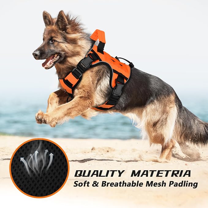 WINGOIN Orange Tactical Dog Harness for Small Dogs,No Pull Dog Harness | Heavy Duty with Handle,Adjustable Reflective,Military K9 Body Pet Vest,for French Bull Pugdog,for Walking Training Running