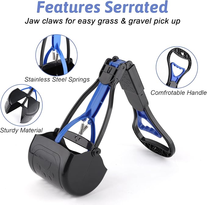 Non-Breakable Pooper Scooper for Dogs and Cats with Long Handle High Strength Material and Durable Spring for Easy Grass and Gravel Pick Up