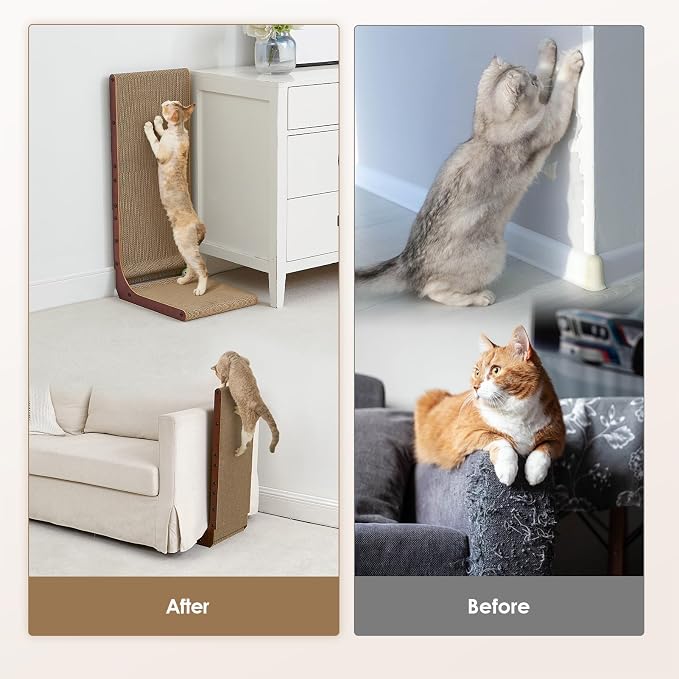 EHEYCIGA Cardboard Cat Scratcher for Indoor Kitten Cats, 19 Inch L Shaped Vertical Cat Scratching Board with Ball Cat Toy, Small Cat Scratcher Pad, Dark Brown