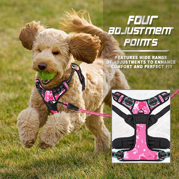 BARKBAY Dog Harness No Pull for Small Sized Dog Front Back Clips,Dog Vest | Soft Padded No Choke With Handle,Easy On&Off,Adjustable Reflective For Walking Training Running(Pink Camo,XS)