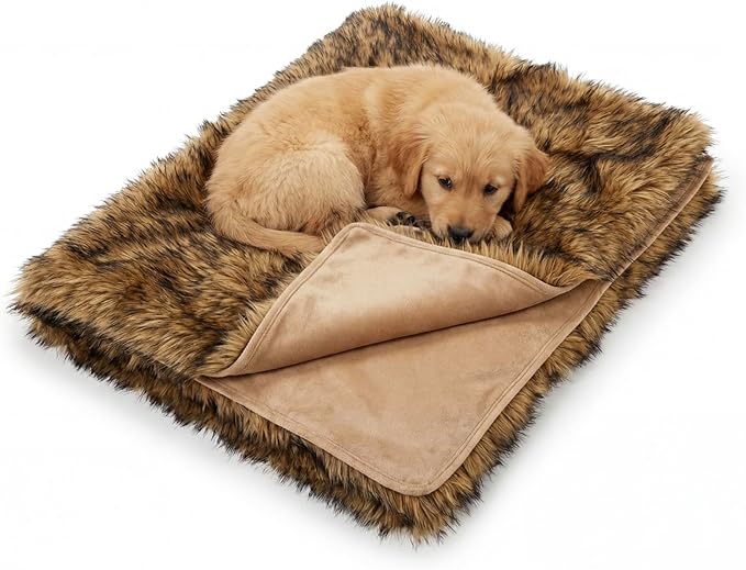 Waterproof Dog Blanket for Small, Medium & Large Dogs – Faux Fur Pet Throw for Couch, Sofa, Bed & Car – Soft, Washable, Stain-Resistant, Durable Cover - Brown 40" x 30"