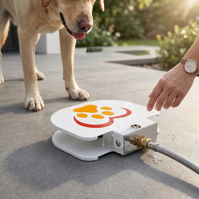 Pssopp Heavy Duty Dog Water Fountain for Large Breeds, 100lb Rated Pedal Operated Dispenser Outdoor Yard Hydration System