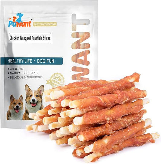Pawant Chicken Wrapped White Rawhide Sticks Dog Treats Puppy Training Snacks Dog Chews Treats 2lb