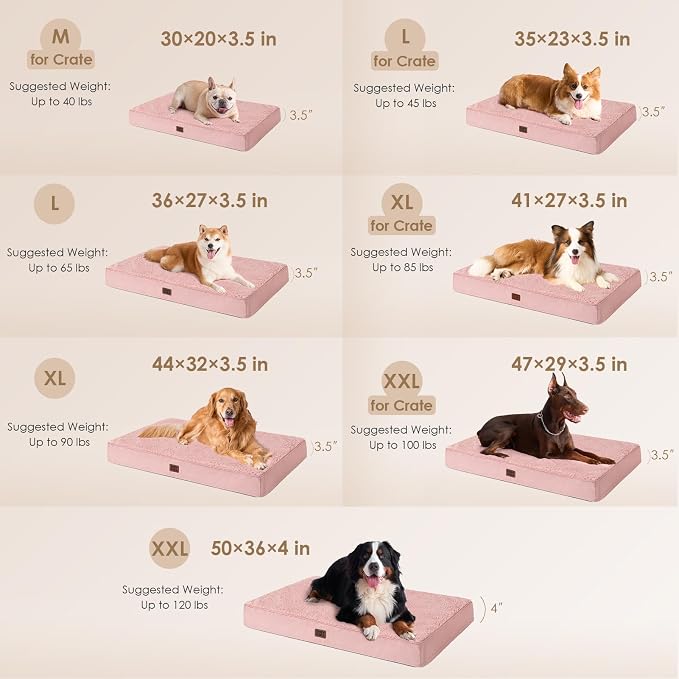 EHEYCIGA Orthopedic Dog Bed Large with Removable Washable Cover, 50IN Pink | Egg Crate Foam Support, Durable Oxford fabric, Non-Slip Bottom, Machine Washable, Soft Waterproof Plush Pet Bed Mat For Crate