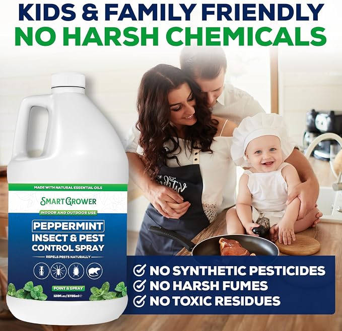 All Natural Peppermint Oil Insect & Pest Control Spray Repels Mice, Spiders, Ants, for Home, Indoor, Outdoor, Garden Maximum Strength Smart Grower Ready to Use 128 FL OZ