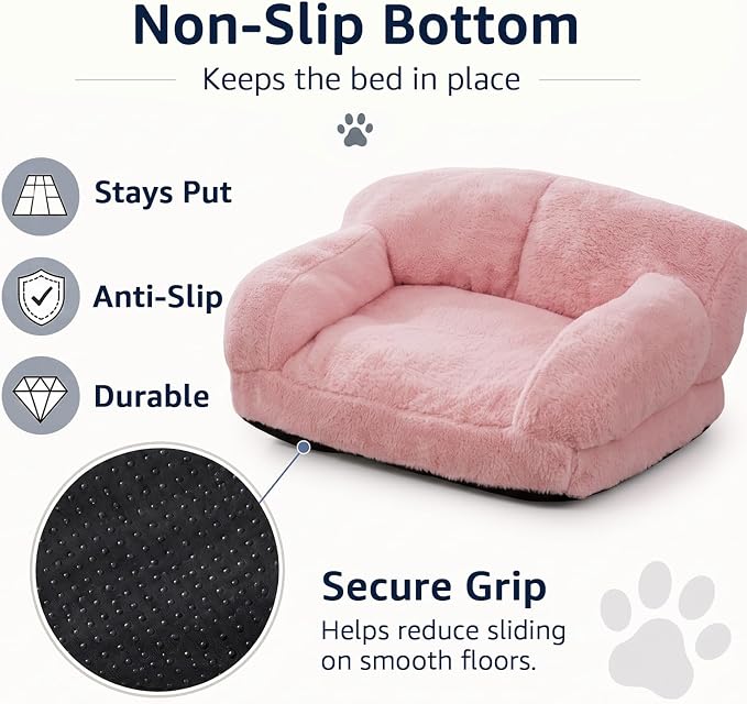 Pink Cat Couch Bed, Washable Plush Sofa for Cats and Small Dogs Pink(18.9 x 14.6 x 9.1 in)