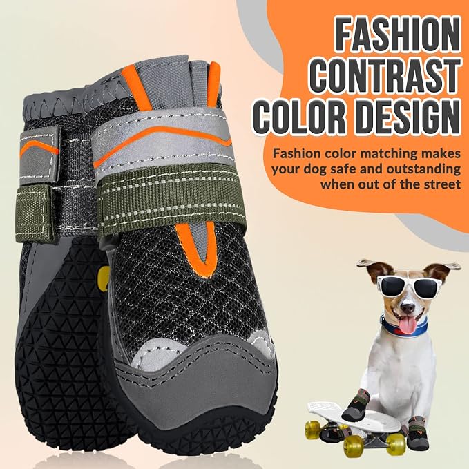 SlowTon Dog Shoes for Large Small Medium Dogs - Breathable Dog Boots for Summer Hot Pavement, Paw Protector for Outdoor Walking Winter Snow, Anti-Slip Rubber Dog Booties for Hard Floor (B OR, 7)