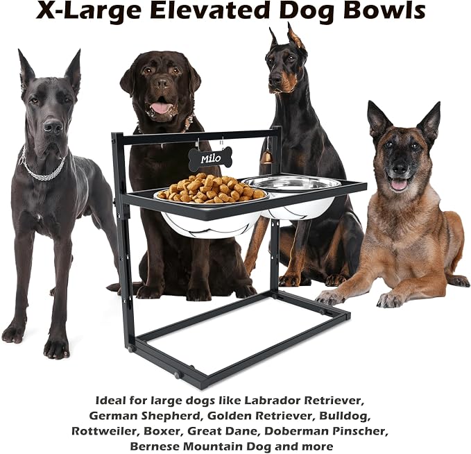 SHAINFUN Elevated Dog Feeder for Large Breeds, Adjustable Height Raised Dog Bowl Stand with 3000ML Stainless Steel Bowls