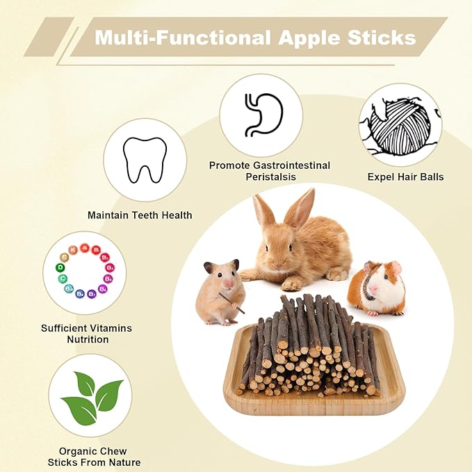 500g Organic Apple Sticks Small Animals Molar Wood Treats Chew Toys for Chinchillas Rabbits Guinea Pig Hamster Gerbil Parrot Bunny Chews Stick Toys