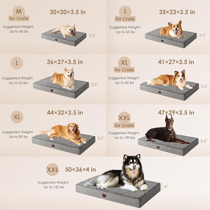 EHEYCIGA Orthopedic Dog Bed Large with Removable Washable Cover, 35x23 | Egg Crate Foam Support, Durable Oxford fabric, Non-Slip Bottom, Machine Washable, Soft Waterproof Plush Pet Bed Mat For Crate