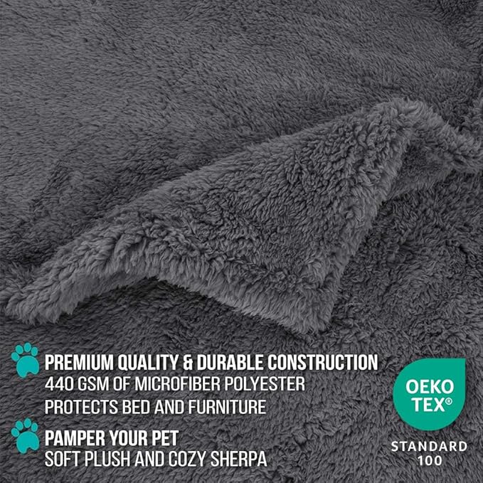 PetAmi Fluffy Waterproof Dog Blanket for Small Medium Dogs, Soft Warm Pet Sherpa Throw Pee Proof Couch Cover, Reversible Cat Puppy Bed Blanket Sofa Protector, Plush Washable Pad (Grey, 24x32)