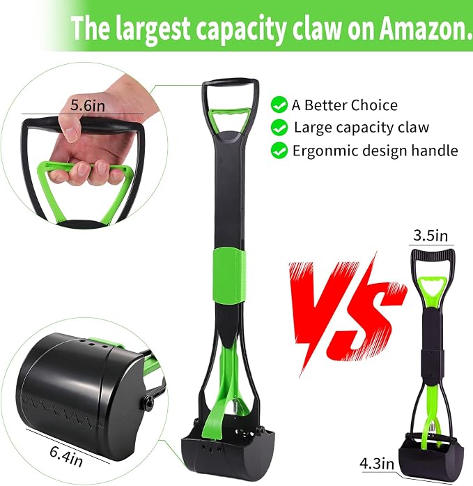ienjoyed 36“ Large Dog Pooper Scooper for Large Dogs Heavy Duty, Non-Breakable Dog Poop Scooper with Wide Handle for Grass, Gravel, Durable Dog Poop Pick Up Tool, Long Handled Poop Grabber (Green)