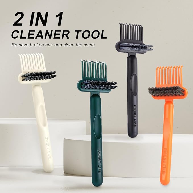 2 Pack Hair Brush Cleaning Tool, 2-in-1 Cleaner Tool, Portable Cleaning Tool Set for Brush Comb Keyboard, Remover Rake for Removing Hair Dust, Home and Salon Use(Sage Green)