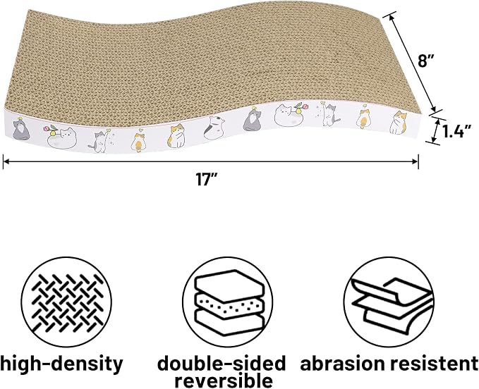 PatiencET Cat Scratcher Cardboard 4 Pack Cat Scratch Pad | Reversible, Curve Design, Durable, Indoor Cats, Lounger Sofa, Multi-Room Use
