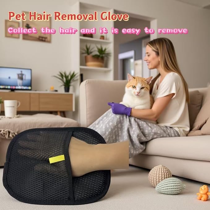 yaoshanlc Pet Hair Removal Glove for Cats & Dogs – Efficient Grooming Gloves for Hair Removal, Reusable Tool for Cat & Dog Grooming, Also Works on Couches, Furniture, Carpets, Curtains (2 Pcs)