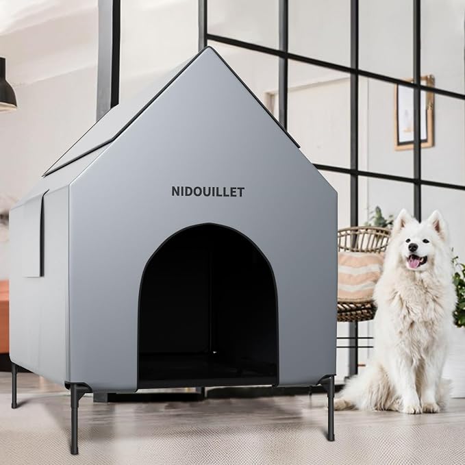 Dog House Outdoor 36 Inch Dog Shelter with Bed for Medium & Small Dogs | Windproof Waterproof Easy Clean, Durable 600D PVC Construction 160Lb Weight Capacity, Outdoor Dog Resting Space