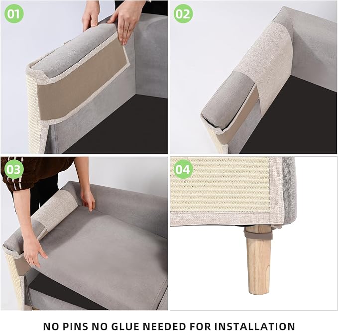 Cat Scratch Sofa Protector,23.6" L*19.7" W Cat Scratch Furniture Protector Pad, Couch Arm Sheild with Natural Sisal for Protecting Couch Sofa Chair Furniture(Beige/Right Handed)