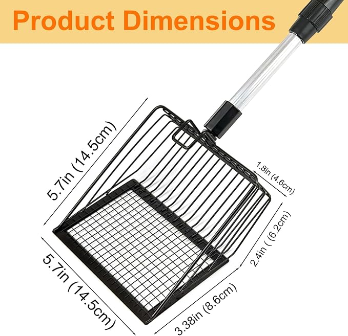 Metal Cat Litter Scoop with Extendable Long Handle, No Bending Back | Heavy Duty Stainless Steel Cat Pooper Scooper Large Durable Non-Stick Deep Shovel Kitty Litter Scoop Detachable Long Handle