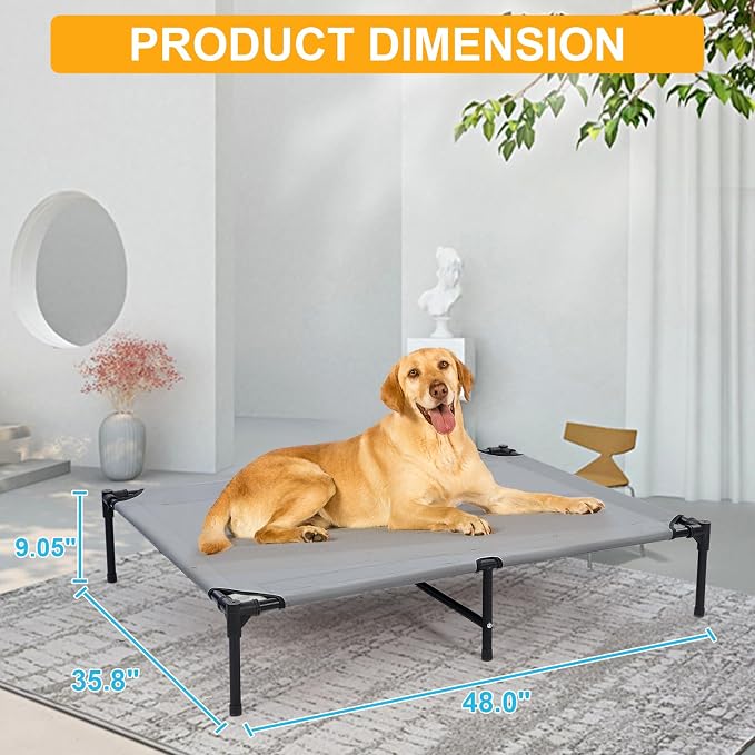 48'' Outdoor Elevated Dog Bed with Four Ice Pack, Raised Dogs Bed with Six Support Feet, Breathable Cooling Dog Cot Beds Medium Large Size Dogs, Outdoor Pet Hammock Beds, Outside Pet Beds(X-Large)