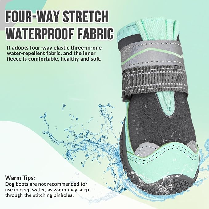 SlowTon Dog Shoes for Large Small Medium Dogs - Waterproof Dog Boots for Summer Hot Pavement, Paw Protector for Outdoor Walking Winter Snow, Anti-Slip Rubber Dog Booties for Hardwood Floor (GR, 4)